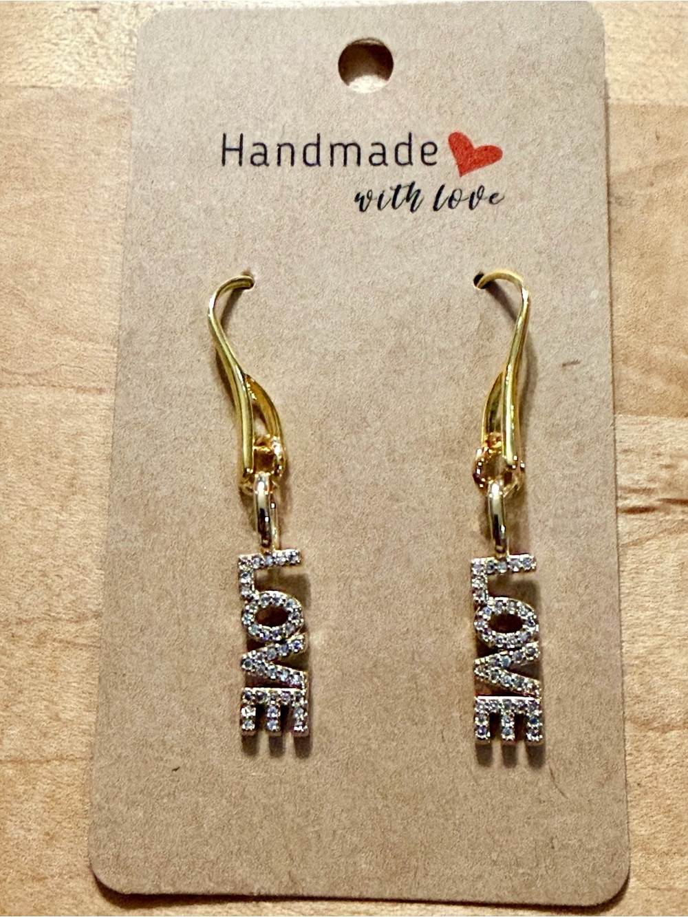 18K Pave Gold Plated LOVE Drop Earrings